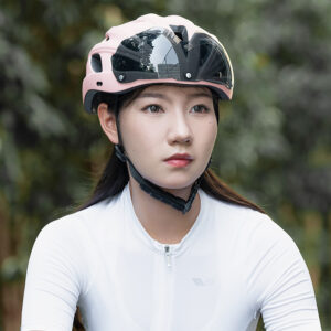 Rockbros Bike Helmet with Visor, Detachable UV Goggles, Detachable Visor, Unisex - Pink - Image 6