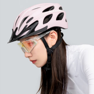 Rockbros Bike Helmet with Visor, Detachable UV Goggles, Detachable Visor, Unisex - Pink - Image 8