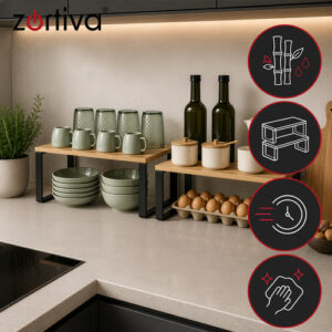 Bambukinė virtuvės lentynėlė – 2 vnt. „Zortiva“ - Image 4