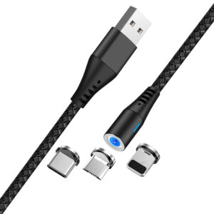 Maxlife MXUC-02 magnetinis laidas USB - Lightning + USB-C + microUSB 1,0 m 2A juodas nailoninis - Image 6