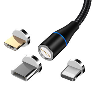 Maxlife MXUC-03 magnetinis laidas USB – Lightning + USB-C + microUSB 1,0 m 3A juodas nailoninis - Image 2