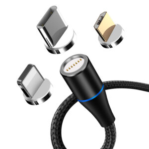 Maxlife MXUC-03 magnetinis laidas USB – Lightning + USB-C + microUSB 1,0 m 3A juodas nailoninis