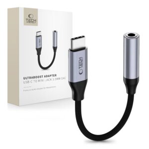 TECH-PROTECT ULTRABOOST ADAPTERIS USB-C Į MINI JACK 3.5MM DAC IRON GREY