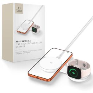 Tech-Protect A55 2IN1 MAGNETINIS MagSafe BELAIDIS ĮKROVIKLIS 25W QI2.2 BALTAS