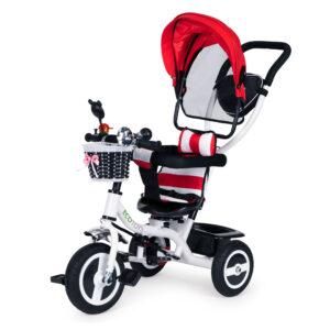 Triratis su besisukančiu stogeliu, patvariais guminiais ratais, raudonas ECOTOYS - Image 2