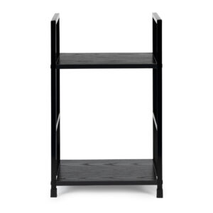 Moderni medinė knygų lentyna, naktinis stalielis su 2 lentynomis, LOFT juodas ModernHome - Image 2