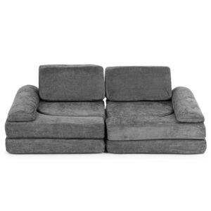 Sulankstoma modulinė sofa vaikams, didelė, 2 vietų, „pasidaryk pats“ (DIY), 10 minkštų pagalvėlių, šenilo audinys – pilka ECOTOYS - Image 2
