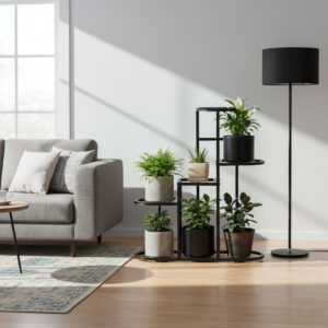 Pastatomas gėlių stovas dekoracijoms, 5 pakopų, juodas ModernHome - Image 2