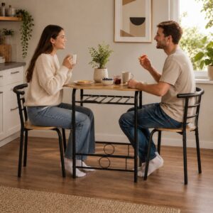 Stalo ir 2 kėdžių komplektas valgomajam virtuvės baldų komplektas 2 asmenims lofto stiliaus ModernHome - Image 2