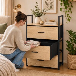 Spintelė su 3 medžiaginiais stalčiais 60 cm lentynų blokas tekstilinis organizatorius loft ModernHome - Image 2