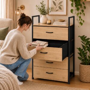 Spintelė su 4 medžiaginiais stalčiais 60 cm lentynų blokas tekstilės organizatorius loft ModernHome - Image 2