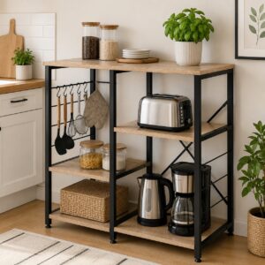 Virtuvės lentynų komplektas prieškambario spintelė 90 cm lentynos kabliukai loft stiliaus šviesaus ąžuolo ModernHome - Image 2