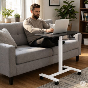 Mobilus rašomasis stalas 70x48 cm nešiojamam kompiuteriui, reguliuojamo aukščio 71.5-112 cm, juodas stalviršis ModernHome - Image 2