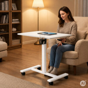 Mobile desk 70x48 cm laptop table height adjustable 71.5-112 cm white ModernHome - Image 2