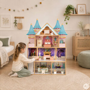 Medinis lėlių namelis Bella Castle, 4 aukštai, 5 kambariai, 15 baldų ECOTOYS - Image 2