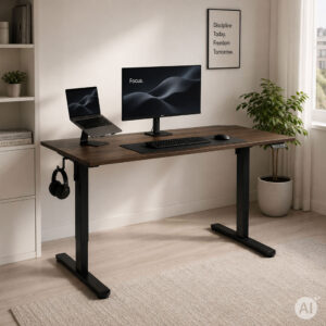 Elektrinis stalo rėmas, aukščio reguliavimas 72-120 cm, stalviršiui iki 160 cm, juodas ModernHome - Image 2
