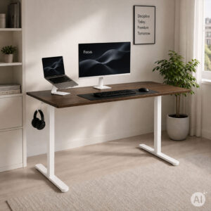 Elektrinis stalo rėmas, aukščio reguliavimas 72-118 cm, stalviršiui iki 160 cm, baltas ModernHome - Image 2