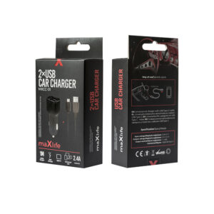Maxlife MXCC-01 automobilinis įkroviklis 2x USB 2.4A juodas + USB-C laidas - Image 3