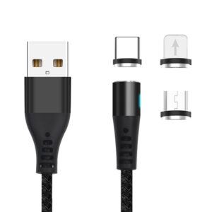 Maxlife MXUC-02 magnetinis laidas USB - Lightning + USB-C + microUSB 1,0 m 2A juodas nailoninis - Image 4