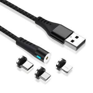 Maxlife MXUC-02 magnetinis laidas USB - Lightning + USB-C + microUSB 1,0 m 2A juodas nailoninis - Image 5