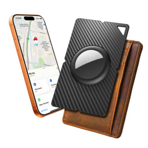 Airtag Carbon Fiber Pattern Wallet Card Case - juodos spalvos