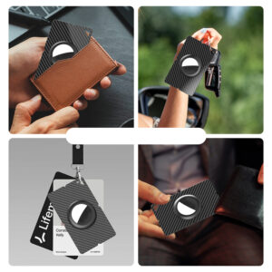 Airtag Carbon Fiber Pattern Wallet Card Case - juodos spalvos - Image 5