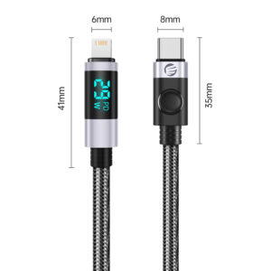 Orico LDC2L USB-C to Lightning PD 29W Cable with LED Display 480Mbps 2m - juodos spalvos - Image 2