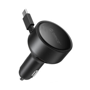 Automobilinis įkroviklis Orico FC-60-2C 60W ze zwijanym kablem USB-C 65 cm - juodos spalvos