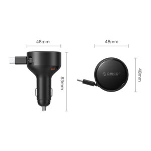 Automobilinis įkroviklis Orico FC-60-2C 60W ze zwijanym kablem USB-C 65 cm - juodos spalvos - Image 2