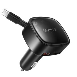 Orico FC-66-1A2C 66W Car Charger with Built-in Retractable USB-C Cable - juodos spalvos