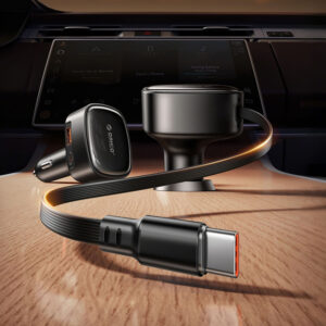Orico FC-66-1A2C 66W Car Charger with Built-in Retractable USB-C Cable - juodos spalvos - Image 3