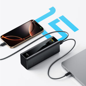 Cuktech PB200U Powerbank 210W 20000mAh 2x USB-C + USB-A with TFT display and 240W USB-C cable - juodos spalvos - Image 2