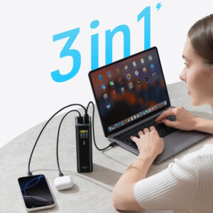 Cuktech PB200U Powerbank 210W 20000mAh 2x USB-C + USB-A with TFT display and 240W USB-C cable - juodos spalvos - Image 5