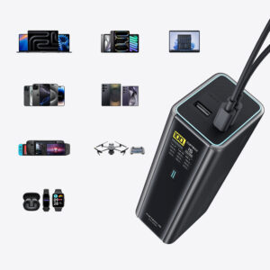 Cuktech PB200U Powerbank 210W 20000mAh 2x USB-C + USB-A with TFT display and 240W USB-C cable - juodos spalvos - Image 9