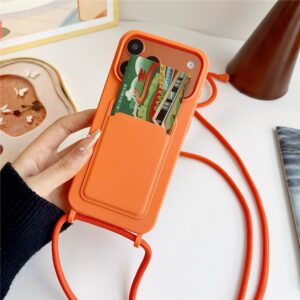 iPhone 17 Pro / 18 Pro Silicone Case with Card Pocket and Crossbody Strap - Orange - Image 2