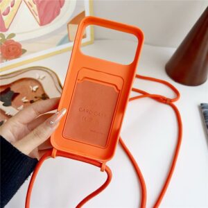 iPhone 17 Pro / 18 Pro Silicone Case with Card Pocket and Crossbody Strap - Orange - Image 3
