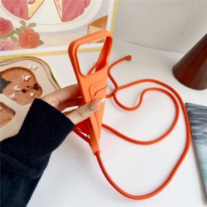 iPhone 17 Pro / 18 Pro Silicone Case with Card Pocket and Crossbody Strap - Orange - Image 4