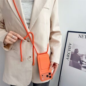 iPhone 17 Pro / 18 Pro Silicone Case with Card Pocket and Crossbody Strap - Orange - Image 5