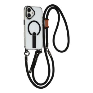 iPhone 17 case with stand, short strap (30 cm) and long strap (120 cm), compatible with MagSafe - black