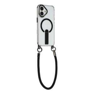 iPhone 17 case with stand, short strap (30 cm) and long strap (120 cm), compatible with MagSafe - black - Image 2
