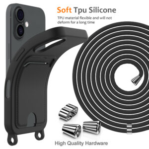 iPhone 17 TPU Case with Card Holder and Crossbody Lanyard - juodos spalvos - Image 7