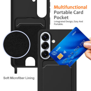Samsung Galaxy S26 TPU Case with Card Holder and Crossbody Lanyard - juodos spalvos - Image 4