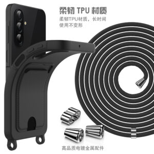 Samsung Galaxy A57 5G TPU Case with Card Holder and Crossbody Lanyard - juodos spalvos - Image 7