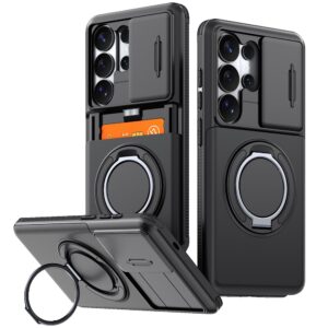 Samsung Galaxy S26 Ultra Magnetic Case with 360° Metal Ring and Camera Cover - juodos spalvos
