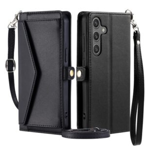 Samsung Galaxy A56 5G Leather Wallet Case with Stand Function and Straps - juodos spalvos