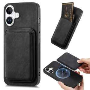 Synthetic Leather iPhone 17 Case with Detachable MagSafe Compatible Card Holder - juodos spalvos