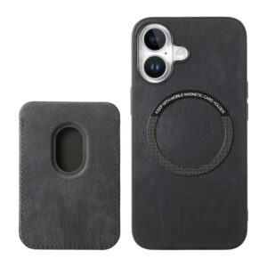 Synthetic Leather iPhone 17 Case with Detachable MagSafe Compatible Card Holder - juodos spalvos - Image 3