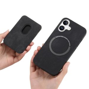 Synthetic Leather iPhone 17 Case with Detachable MagSafe Compatible Card Holder - juodos spalvos - Image 4