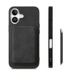 Synthetic Leather iPhone 17 Case with Detachable MagSafe Compatible Card Holder - juodos spalvos - Image 5