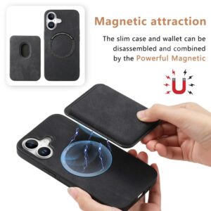 Synthetic Leather iPhone 17 Case with Detachable MagSafe Compatible Card Holder - juodos spalvos - Image 8